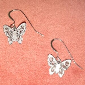 Solid 925 Sterling Silver Wires Butterfly Charm Earrings Little Butterflies